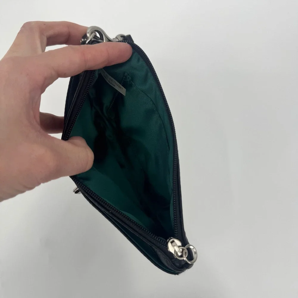 Y2K Coach Park Leather Medium Wristlet Black White Contrast Stitching Silver‎